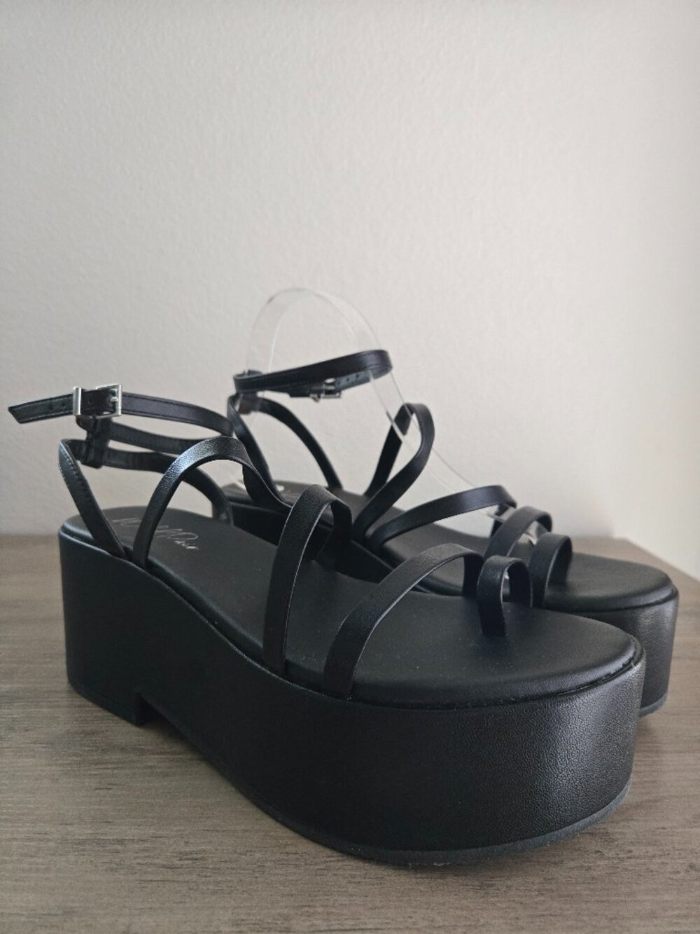 Wild Pair Dottye Platform Sandals Strappy Retro Inspired Y2K Black Size 9M